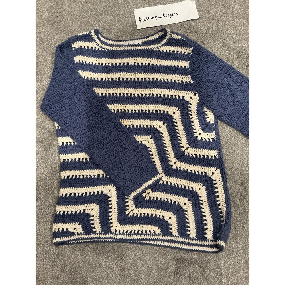 Joan Bass Sweater Womens Sz‎ M Periwinkle & White Pullover Acrylic Cable Knit - Picture 3 of 4